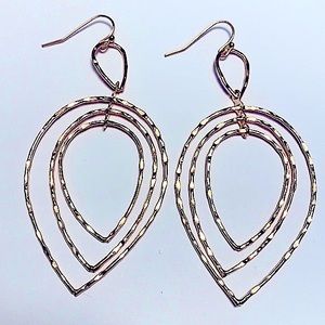 Rose Gold Faceted Cut Triple Hoop Earrings - NEW
